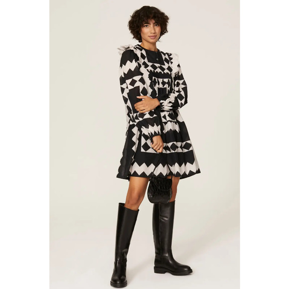 Sea New York Dresses & Skirts - Sea New York Helena Long Sleeve Tunic Dress Black And Cream Women's Size Small